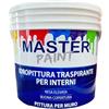 MASTERBRICO Pittura Bianca per Interni Master Paint, Pittura Traspirante per Interni all'Acqua, Idropittura Bianca con forte potere Coprente ed elevato punto di bianco (5 Litri)