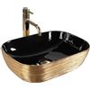 Rea - Lavabo Da Appoggio Belinda Black Gold Brush Lavandino Bagno 460 X 330 X 135 mm Ceramica (Nero/Oro)