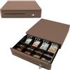 OLYMPIA M 405 Mokka | Cassetto contanti con 8 scomparti per monete e 4 scomparti | Robusto cassetto per contanti in metallo pieno | Registro di cassa controllabile elettrico con serratura e connettore