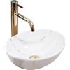 Rea - Lavabo Da Appoggio Sofia Mini Shiny Aiax Lavandino Bagno 350 X 260 X 125 mm Ceramica (Bianco, Imitazione Marmo)