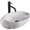 Rea - Lavabo Da Appoggio Pietra Lavandino In Ceramica - Forma Ovale - 49 X 31 cm - Grigio - Per Bagno