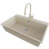 PRIMAGRAN Lavandino da Cucina Beige 78x50cm, Lavello in Granito a 1 vasca + Rubinetto 38x14cm + Set di accessori, Lavabo da Cucina Incasso al Mobile 80cm - Riga S427