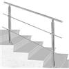 SWANEW Corrimano Acciaio Inox 100 * 4.2 * 106.5cm,2 traverse,Ringhiera con kit di installazione,Passamano per Interni o Esterni