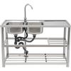 HPDTZ Lavandino in acciaio inox, doppio lavello autoportante con rubinetto e 2 lavelli da 120 cm, per cucina, garage, ristorante, in acciaio inox, con 2 scarichi, 80 cm