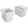 Parama Sanitari in ceramica filomuro bianco lucido vaso rimless bidet sedile soft-close chiusura rallentata mod. Londra