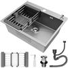 STANEW Lavello Cucina in Acciaio Inox 68 x 45 cm,con Dispenser sapone, Lavello da Incasso A 1 Vasca,con Troppopieno e Sifone
