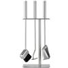 HANSA Set di strumenti per caminetto di alta qualità (3 parti) SS acciaio inox gancio quadrato moderno, strumenti antincendio Companion set accessori caminetto spazzola in acciaio inox