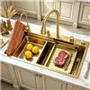 OMGMTSTORE 80 × 45 cm, lavello a cascata in acciaio inox con rubinetto 3 in 1, multifunzione, lavello da cucina singolo, con cestello di scarico, vasca di scarico, tagliere, vassoi per tazze