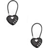 WAZUBC 2 Pezzi Lucchetti a Combinazione, Mini Lucchetto a 3 Cifre Lucchetto a Forma di Cuore Lucchetto con Password Senza Chiave Ripristinabile da Viaggio per Zaini, Armadietti da Palestra (Nero)