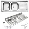 Fhuller Lavello FHULLER Monostampo Da Appoggio 120X50 In Acciaio Inox AISI 304 Con Due Vasche a SINISTRA e Gocciolatoio a DESTRA Per Sottolavello da 120 Cucina Componibile Modello Pisa PI1202MRPC