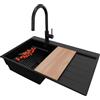 PRIMAGRAN Lavandino da Cucina Tutto Nero 78x50cm, Lavello in Granito a 1 vasca + Rubinetto 40x20cm + Set di accessori, Lavabo da Cucina Incasso al Mobile 45cm - Sydney Ergo S283