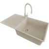 PRIMAGRAN Lavandino da Cucina Tutto Beige 90x50cm, Lavello in Granito a 1 vasca + Rubinetto 38x14cm + Set di accessori, Lavabo da Cucina Incasso al Mobile 60cm - Copenhagen Top S692