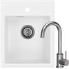 empiria SINK QUALITY SINK QUALITY lavello bianco con rubinetto 40 x 50 cm - Set lavello in granito con rubinetto della cucina, sifone e impregnazione - lavello senza scolapiatti per mobiletti a partire da 40 cm di