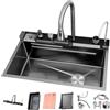 ATHOMASM Lavello da cucina in acciaio inox 1 vasca da 80x50 cm, con indicatore di temperatura, lavandino a cascata con rubinetto estraibile, sifone, lavello multifunzionale, con scarico destro, grandi