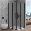 Inbagno Box Doccia Angolare 70x70 Con Doppia Porta A Soffietto In Vetro Temperato Trasparente E Profili Nero Opaco - Linea Neos - H 195 Cm E Spessore 6 Mm
