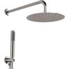 Inbagno Set doccia satinato con braccio 35 cm soffione 30 cm e kit doccia con doccino in ottone, presa acqua e supporto, GEMINI