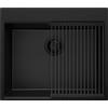 PRIMAGRAN Lavello da Cucina Tutto Nero 58x50cm, Lavandino in Granito a 1 vasca + Set di accessori, Lavabo da Cucina Incasso al Mobile 60cm - Oslo Top S383