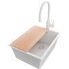 PRIMAGRAN Lavandino da Cucina Tutto Bianco 36x47cm, Lavello in Granito a 1 vasca + Rubinetto 38x14cm + Set di accessori, Lavabo da Cucina Incasso al Mobile 40cm - London Slim S112