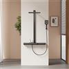 EMKE Colonna doccia Set doccia con Theramostat 38°C doccia a pioggia con miscelatore, bocca a cascata, doccetta a 3 modalità, con ripiano extra largo, Nero Opaco
