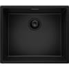 PRIMAGRAN Lavello sottotop Tutto Nero 56x47cm, Lavandino in Granito a 1 vasca + Sifone Classico, Lavabo da Cucina al Mobile 60cm - London S303