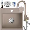empiria SINK QUALITY Lavello Sink Quality Beige con rubinetto, 45 × 42 cm, sifone e impregnazione, da incasso in granito, per mobiletto a partire da 45 cm