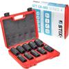 STIX Kraft, set di chiavi a bussola 3/4, 10 pezzi, in acciaio CR-MO, 24-46 mm, bussole per viti da ruota, set di chiavi a bussola professionali per officina e macchine pesanti