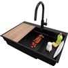 PRIMAGRAN Lavandino da Cucina Tutto Nero 78x53cm, Lavello in Granito a 1 vasca + Rubinetto 40x20cm + Set di accessori, Lavabo da Cucina Incasso al Mobile 80cm - Oslo Max Step S115
