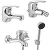 Inbagno Set rubinetti bagno in ottone cromato lavabo bidet e vasca con kit doccia, scarico automatico incluso per lavabo e bidet, serie KANT