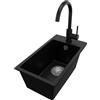 PRIMAGRAN Lavandino da Cucina Nero 28x50cm, Lavello in Granito a 1 vasca + Rubinetto 32x20cm + Set di accessori, Lavabo da Cucina Incasso al Mobile 30cm - Riga S011