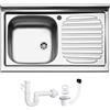 FHULLER Lavello da Appoggio Inox 80x50 NO DA INCASSO PI801RPC1 - 1 Vasca SINISTRA con Gocciolatoio DESTRO, Acciaio Inossidabile AISI 304 18/10, Monostampo con Pilette, Sifone, Foro Rubinetto Ø 3,5 cm