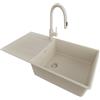 PRIMAGRAN Lavandino da Cucina Tutto Beige 90x50cm, Lavello in Granito a 1 vasca + Rubinetto 40x20cm + Set di accessori, Lavabo da Cucina Incasso al Mobile 60cm - Copenhagen Top S684