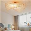 FUMIMID Lampada Da Soffitto in Rattan Bambù Naturale Plafoniera Retrò E27 Paralume Vintage Intrecciato A Mano Sala Da Pranzo Camera Da Letto Soggiorno Illuminazione Cucina Lampadario Decorativo Ufficio,100cm
