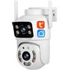 KEYQEEN Telecamera IP Wi-Fi Tuya a doppio obiettivo 5MP+5MP, telecamera di sicurezza per visione notturna, PTZ per esterni monitoraggio automatico comunicazione bidirezionale videosorveglianza,Camera+128g