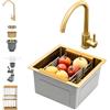 Generico Lavello Da Cucina In Acciaio Inox Con Rubinetto, Vasca Singola Con Scarico E Filtro, Installazione Sottotop O Da Incasso, Finitura Oro Spazzolato, Design Compatto Per Cucina, Bar O Esterni(Gold#1,45x4