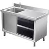 Generic Lavandino da esterno in acciaio inox con armadio e banco da lavoro, lavello autoportante per cucina, garage e lavanderia (100 x 50 x 80 cm)