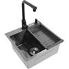 PattenlLevi Set di lavello da cucina 45 x 45 cm, con dispenser di sapone e scolapiatti, rubinetto estraibile da 60 cm, in acciaio inox con 2 fori preforati, anti-troppopieno