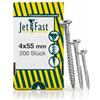 Jet-Fast Viti universali Premium 4,0 x 55 mm, 200 pezzi, testa svasata Duo, filettatura completa, attacco TX, blu zincato, viti per legno, viti per truciolato, punta cut, qualità tedesca