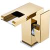 LAKKOAKOAA Rubinetto Bagno Cascata LED Rubinetto Lavabo, Stile Moderno Ottone Monocomando Miscelatore Bagno, Miscelatore Lavabo, Oro