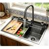 ATHOMASM Lavello da Cucina in Acciaio Inossidabile 68x46cm con Indicatore di Temperatura, 1 lavello + Rubinetto Estraibile, Rivestimento Nano Antiadherente, Doppio Effetto Cascata