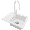 PRIMAGRAN Lavandino da Cucina Bianco 55x44cm, Lavello in Granito a 1 vasca + Rubinetto 40x20cm + Set di accessori, Lavabo da Cucina Incasso al Mobile 45cm - Copenhagen Easy S021