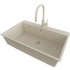 PRIMAGRAN Lavandino da Cucina Tutto Beige 78x50cm, Lavello in Granito a 1 vasca + Rubinetto 38x14cm + Set di accessori, Lavabo da Cucina Incasso al Mobile 80cm - Riga S428