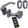 NAJDER Set di pomelli e maniglie per porte in acciaio inox A2-AISI 304, piatto, con curvatura, cornice con maniglia e pomolo, mobile, rosone ovale, 2 piastre per pomelli e serrature