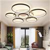 Lfoute Plafoniera Moderna LED Rotonda Plafoniera Da Soggiorno Con Telecomando Dimmerabile Lampada A Sospensione 7 Anelli Paralume Acrilico Lampadario Per Sala Da Pranzo Camera Da Letto Ufficio Sala,Marrone
