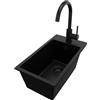 PRIMAGRAN Lavandino da Cucina Tutto Nero 28x50cm, Lavello in Granito a 1 vasca + Rubinetto 32x20cm + Set di accessori, Lavabo da Cucina Incasso al Mobile 30cm - Riga S012