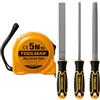 TOOLMAK Set Raspe per Legno 3 Pezzi 8" (200 mm) con Metro a Nastro 5M - Raspa Piana, Tonda e Mezzatonda - Kit Utensili per Fai da Te, Legno e Officina-TMK19476/TMK19775