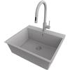 PRIMAGRAN Lavandino da Cucina Tutto Grigio 58x50cm, Lavello in Granito a 1 vasca + Rubinetto 40x20cm + Set di accessori, Lavabo da Cucina Incasso al Mobile 60cm - Riga S328