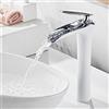 XDSMB Miscelatore Lavabo Alto Monocomando Cascata Rubinetto Alto Lavabo Bagno G1/2 Cascata,bianco+argento