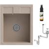 GRANITAN Lavello Cucina - Lavabo Cucina con Sifone Cromati + Impregnante 30 ml - Lavandino Cucina - Lavello Cucina 1 Vasca - Lavello 40x50 cm con Fori Preforati in Materiale Granito - Marrone