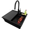 PRIMAGRAN Lavandino da Cucina Tutto Nero 58x53cm, Lavello in Granito a 1 vasca + Rubinetto 40x20cm + Set di accessori, Lavabo da Cucina Incasso al Mobile 60cm - Oslo Pocket S299