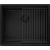 PRIMAGRAN Lavello sottotop Tutto Nero 56x47cm, Lavandino in Granito a 1 vasca + Set di accessori, Lavabo da Cucina al Mobile 60cm - Prague Level S297